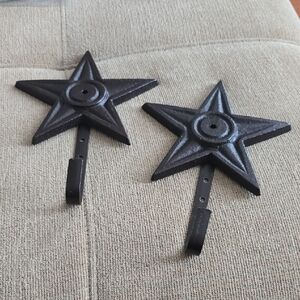 Pair of Rustic Star Iron Wall Hooks